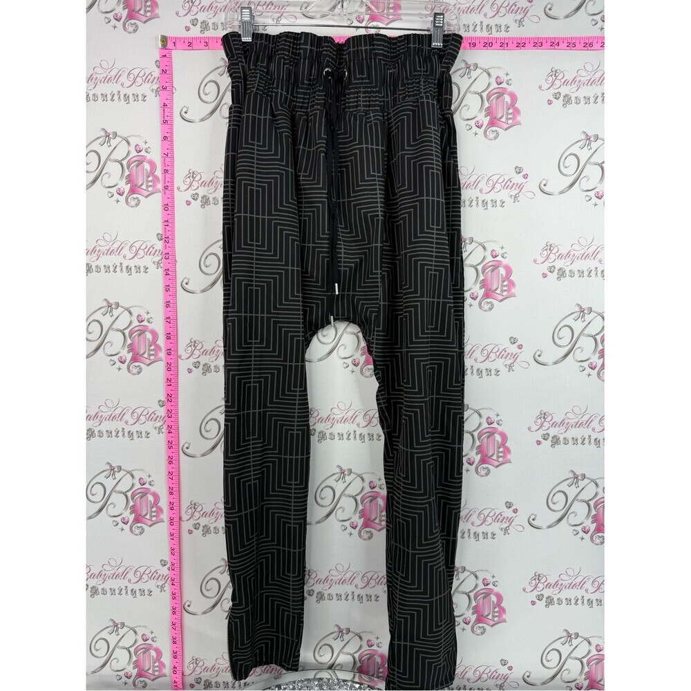 Lorna Jane pants high waist groovy Black Geometric-Print Jogger Pants